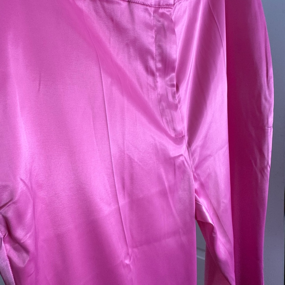 Meshki Bunblegum Pink Satin High-Waist Flare Pants sz XL - Picture 5 of 8